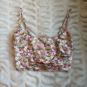 White and multi-colored floral crop top!💐